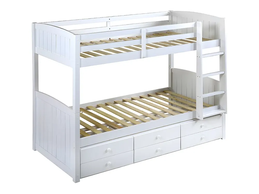 Vente-unique Lits superposés séparables ANCHISE II - 2 x 90 x 190 cm - Avec rangements - Pin blanc*Enfant Lit Enfant