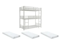 Lits superposés triple 3 x 90 x 190 cm - Métal - Blanc + Matelas - ELOUAN III><noscript><img width=