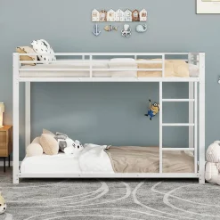 Lits Superposés 90x200cm Fer Blanc><noscript><img width=