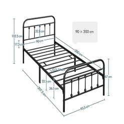 Nature Pro Lot 2 Cadres de Lit Simple 90x200cm Métal Noir + Sommiers à Lattes Design Moderne Chambre* Sommier