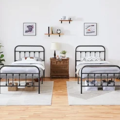 Nature Pro Lot 2 Cadres de Lit Simple 90x200cm Métal Noir + Sommiers à Lattes Design Moderne Chambre* Sommier