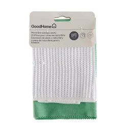 GoodHome Lot 2 chiffons de nettoyage pour vitres microfibre blanc L.32 x l.32cm* Chiffon