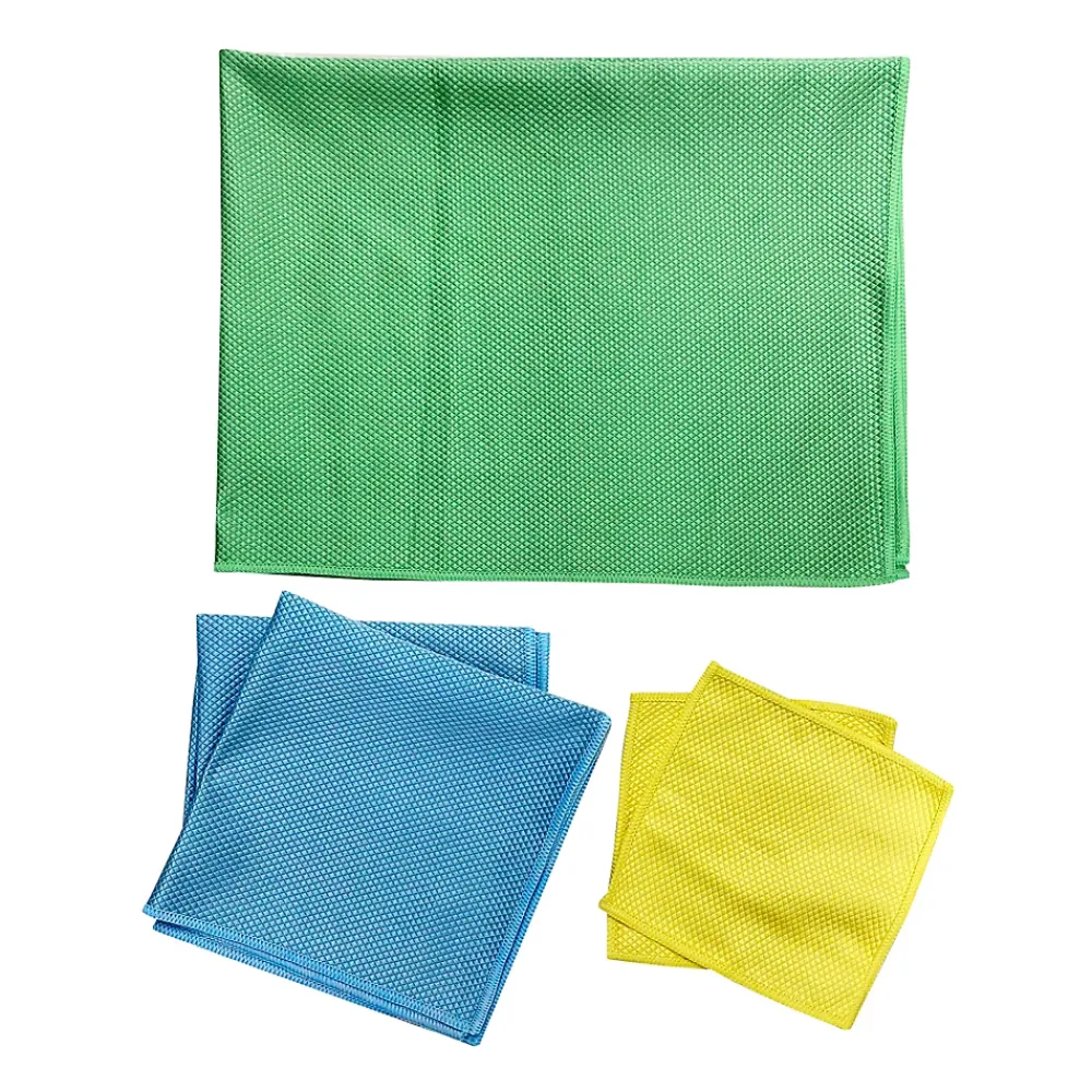GoodHome Lot 5 chiffons de nettoyage écaille de poisson jaune, vert et bleu L.16 x l.16cm* Chiffon