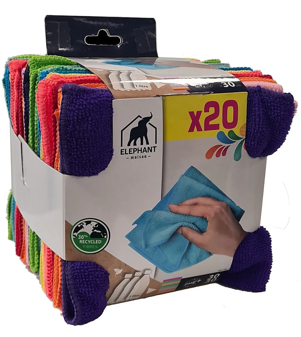 Lot 20 lavettes microfibre Eléphant l.30 x L.30cm multicolore>Elephant Hot
