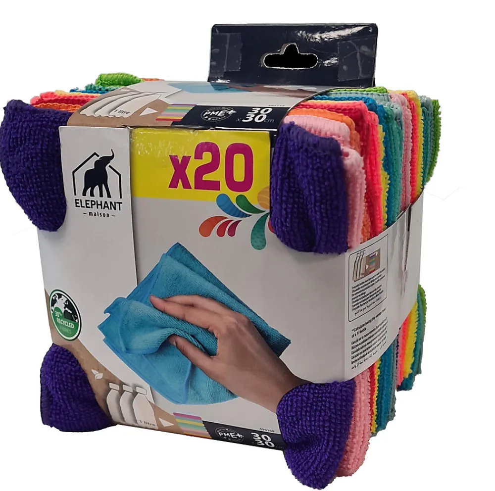 Lot 20 lavettes microfibre Eléphant l.30 x L.30cm multicolore>Elephant Hot