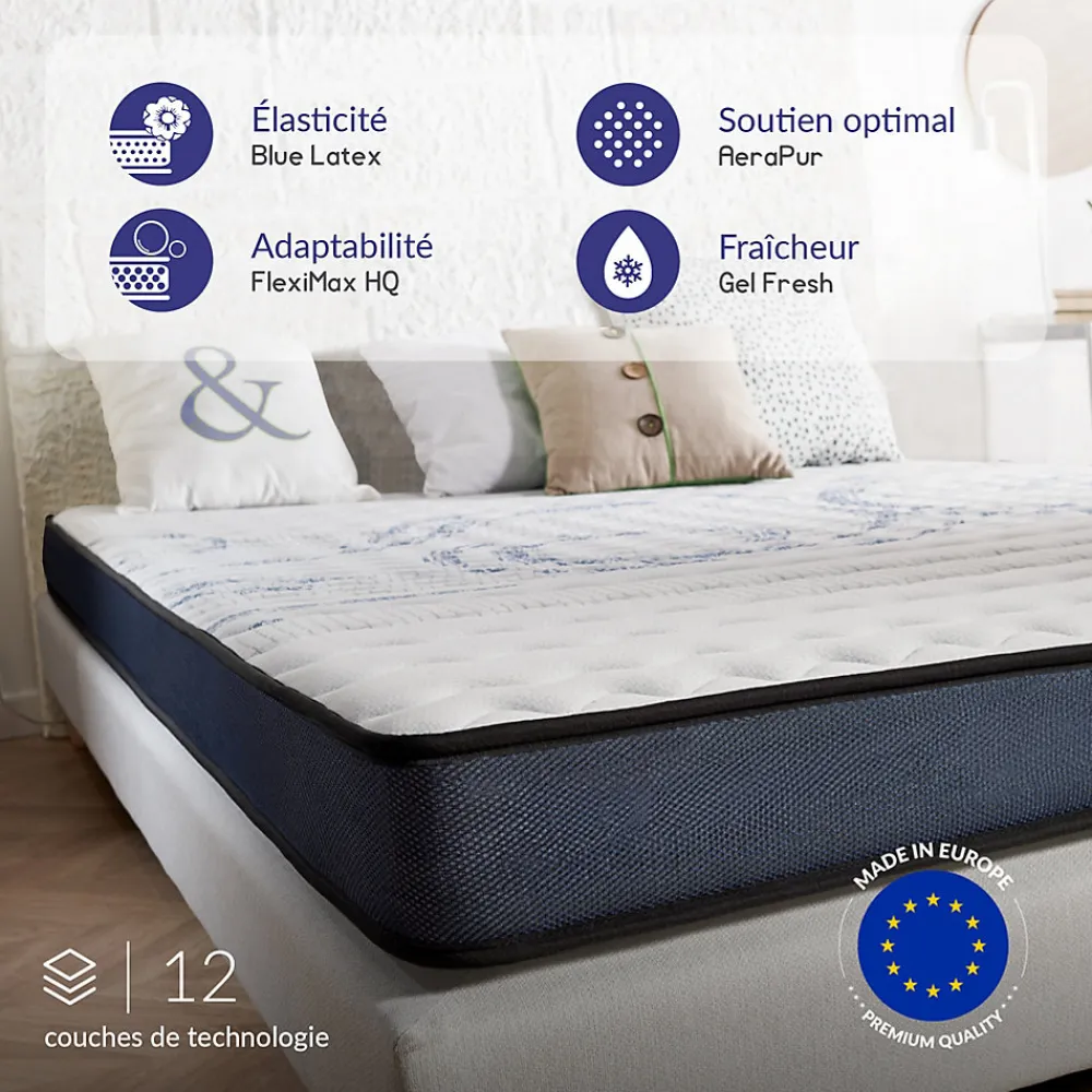 Lot 2 Matelas 70x190 à mémoire de forme - Épaisseur 15 cm - Blue Latex - 7 zones de confort - Hypoallergénique - Perfect Dream>Naturalex Clearance