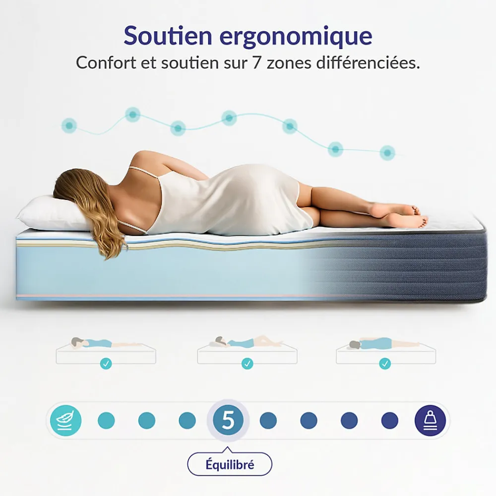 Lot 2 Matelas 70x190 à mémoire de forme - Épaisseur 15 cm - Blue Latex - 7 zones de confort - Hypoallergénique - Perfect Dream>Naturalex Clearance