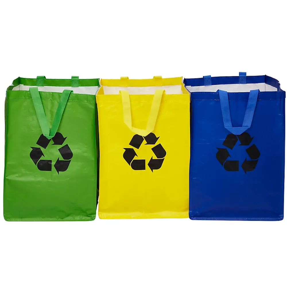 Lot 3 sacs de recyclage ménagers l.31 x H.44 cm bleu, vert et jaune* Sac Poubelle