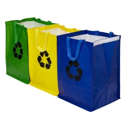 Lot 3 sacs de recyclage ménagers l.31 x H.44 cm bleu, vert et jaune* Sac Poubelle