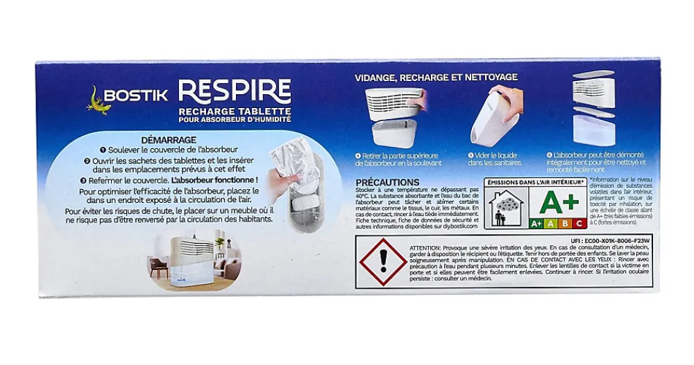 Lot 4 tablettes pour absorbeur d'humidité Respire Bostik 25m²* Absorbeur D'Humidité