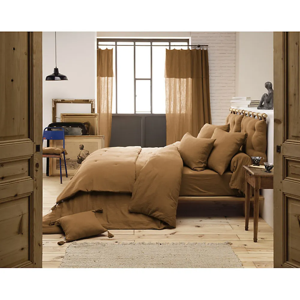 Meubletmoi Lot 2 taies d'oreillers 60x60 cm double gaze de coton camel - PEPA 1* Taie D'Oreiller