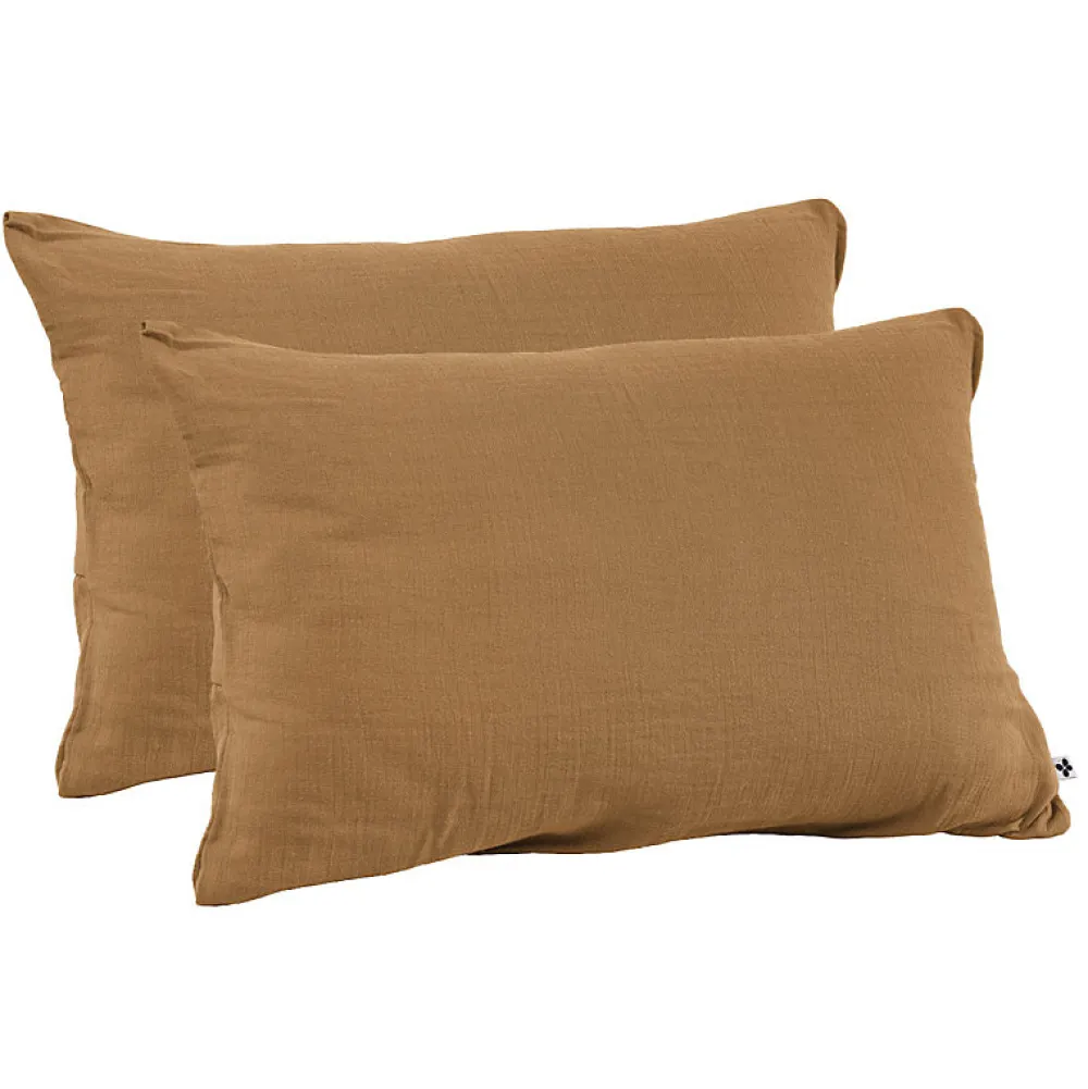 Meubletmoi Lot 2 taies d'oreillers 50x70 cm double gaze de coton camel - PEPA 2* Taie D'Oreiller