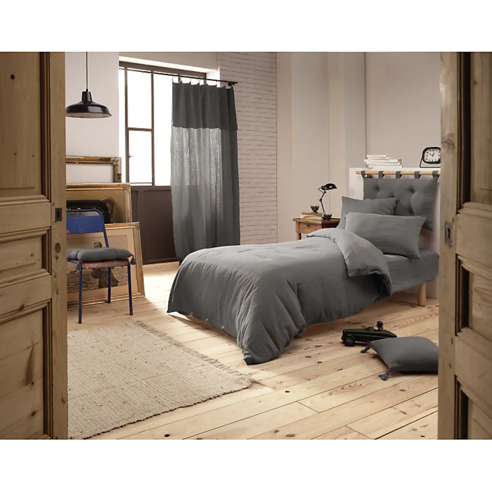 Meubletmoi Lot 2 taies d'oreillers 50x70 cm double gaze de coton gris - PEPA 2* Taie D'Oreiller