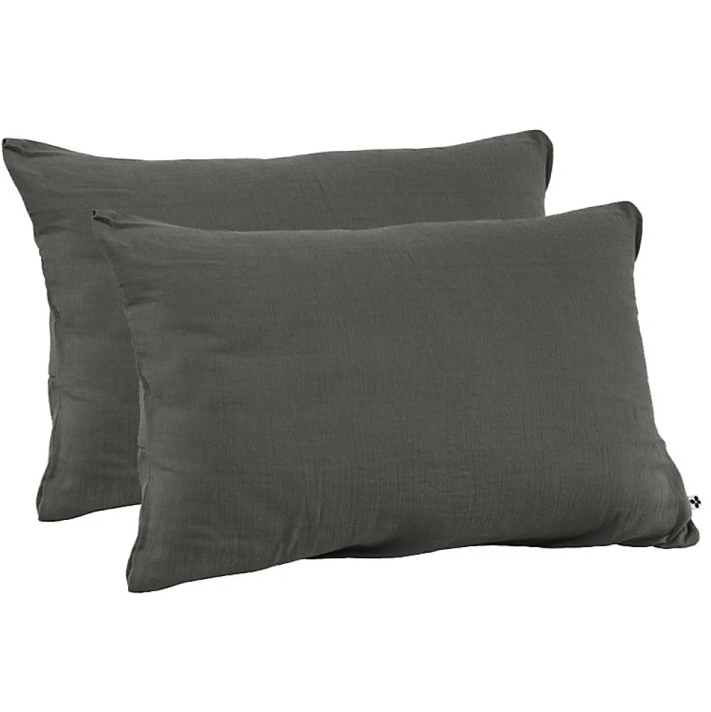 Meubletmoi Lot 2 taies d'oreillers 50x70 cm double gaze de coton gris - PEPA 2* Taie D'Oreiller