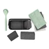 Brabantia Lot d'accessoires de cuisine avec brosse à vaisselle, raclette, 3 éponges en microfibres et 2 chiffons de nettoyage, gris foncé, SinkSide* Eponge