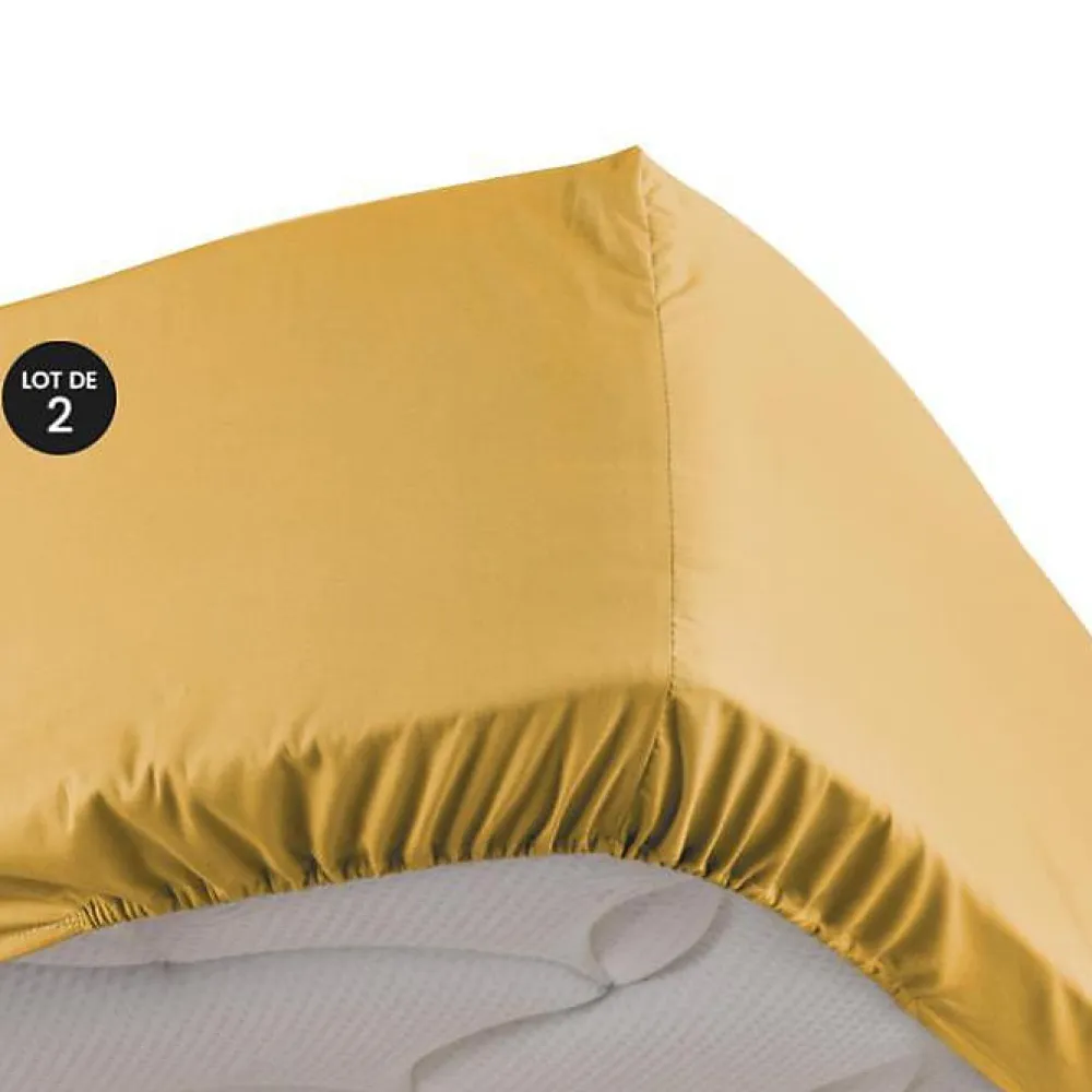 L'Effet Papillon Lot de 2 Drap housse 100% percale ultra doux 160 x 200 cm 78 fils bonnet 30 cm Jaune* Drap Housse|Drap Housse