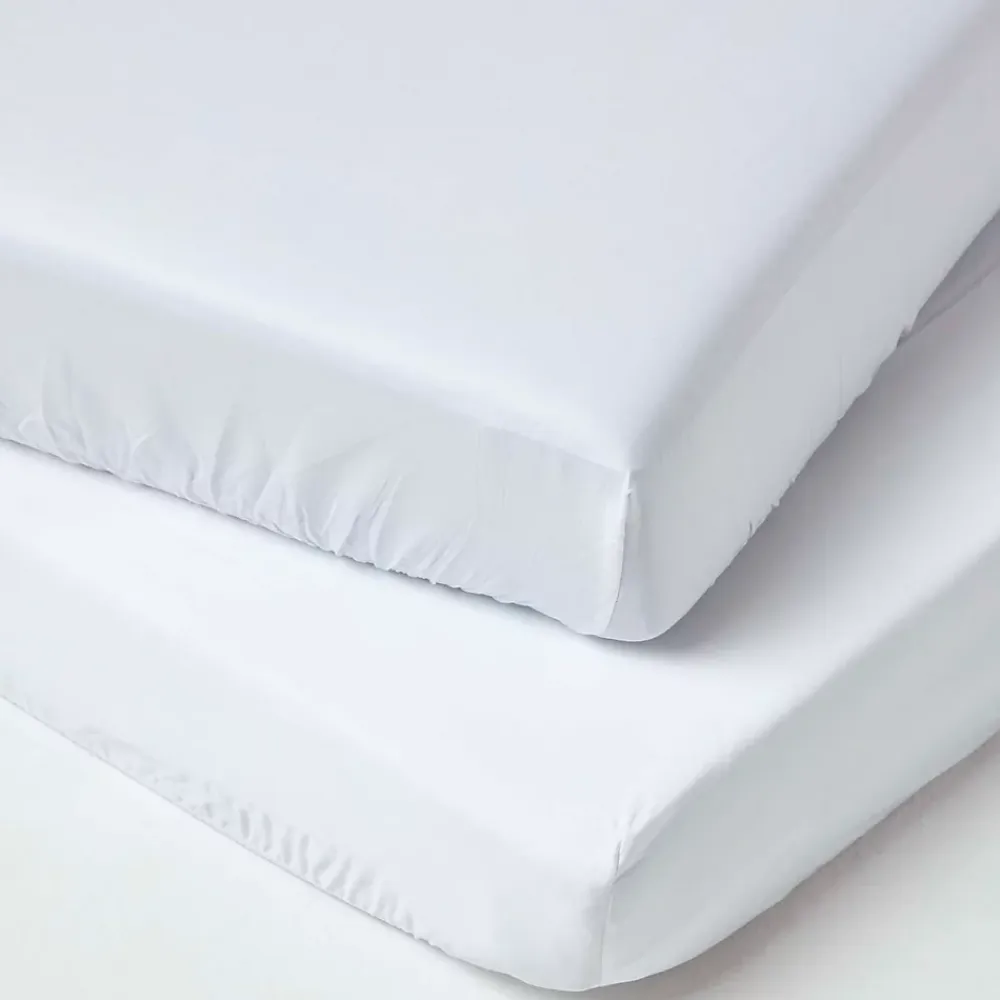 Homescapes Lot de 2 draps housse lit bébé en coton égyptien bio 400 fils blanc, 70 x 140 cm -* Drap Housse|Drap Housse