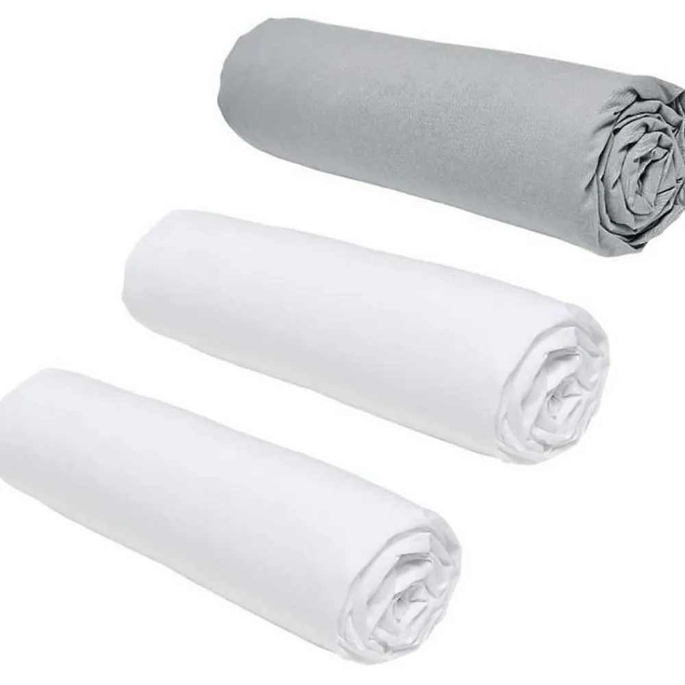 Lot de 3 draps housses TODAY Essential - 140 x 190 cm - 2 personnes - 100% Coton - Craie/ Acier>Todays Tools Hot