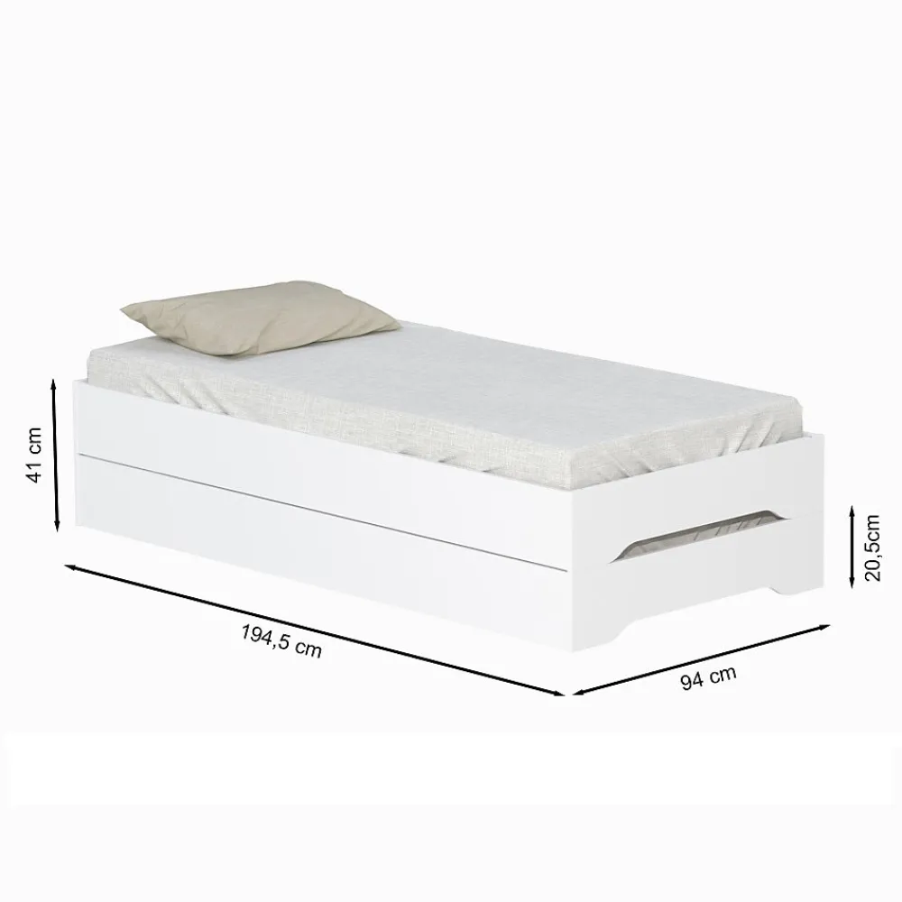 Weber Industries Lot de 2 lits empilables BINGO 90x190 + 2 sommiers / Blanc* Lit Simple