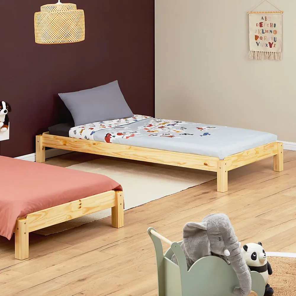 Idimex Lot de 2 lits superposables 80x190 cm RINO en pin massif, vernis naturel* Lit Avec Rangement