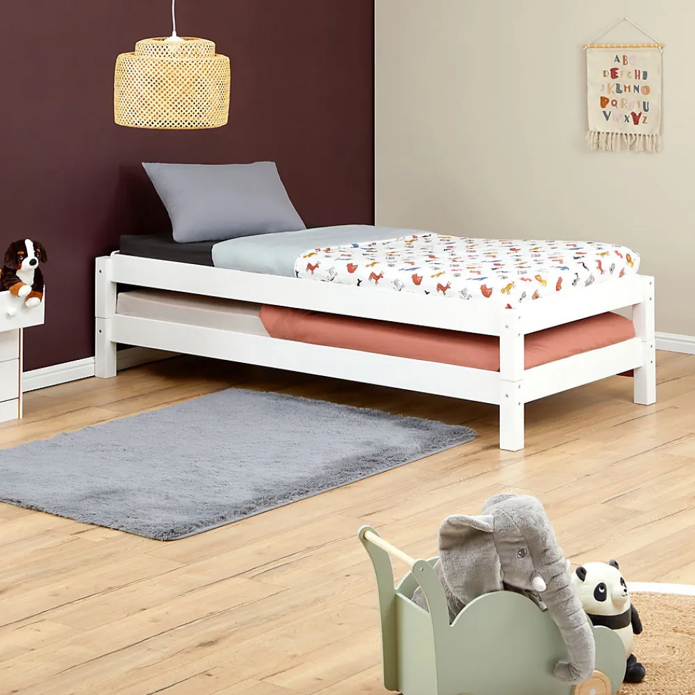 Lot de 2 lits superposables 90x190 cm RINO en pin massif lasuré blanc>Idimex Best