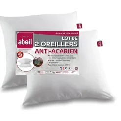 Lot de 2 oreillers anti-acariens - 60 x 60 cm - 100% coton traité Bio -><noscript><img width=