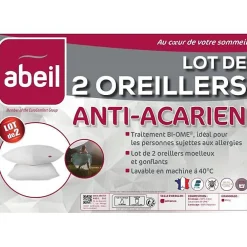 Lot de 2 oreillers anti-acariens - 60 x 60 cm - 100% coton traité Bio -><noscript><img width=