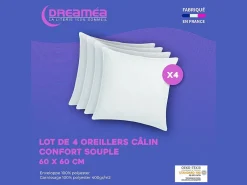 Vente-unique Lot de 4 oreillers câlin 60 x 60 cm - 400 gr - Blanc - TORIVIA* Oreiller Moelleux