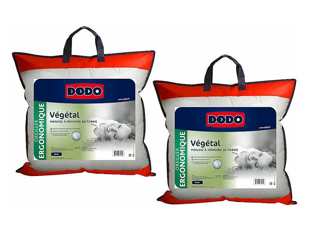 Lot de 2 oreillers ergonomiques à mémoire de forme - 60x60 cm - VEGETAL>Dodo Clearance