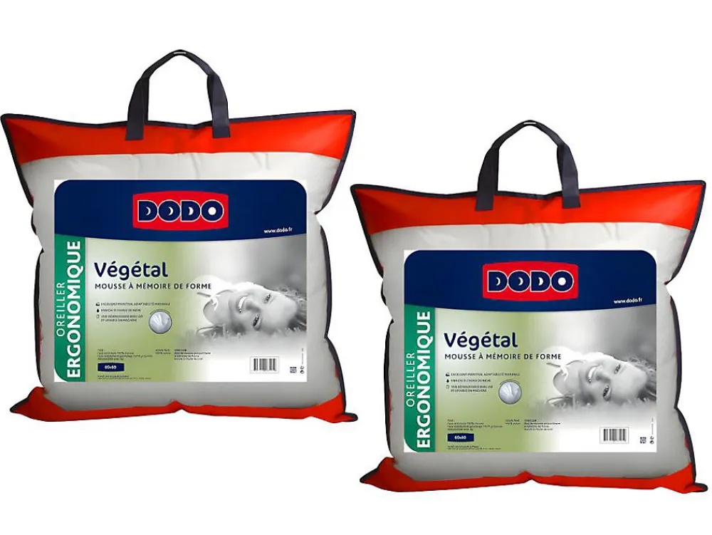 Lot de 2 oreillers ergonomiques à mémoire de forme - 60x60 cm - VEGETAL>Dodo Clearance