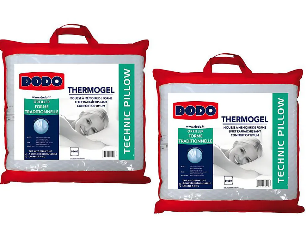 Lot de 2 oreillers mémoire de forme effet fraicheur - 60x 60 cm - FRESH>Dodo Sale