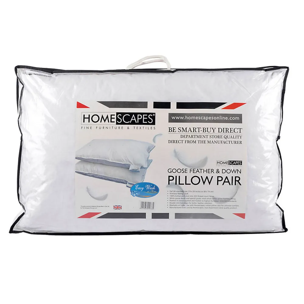 Lot de 2 oreillers en plumes et duvet d'oie, 50 x 75 cm ->Homescapes Outlet