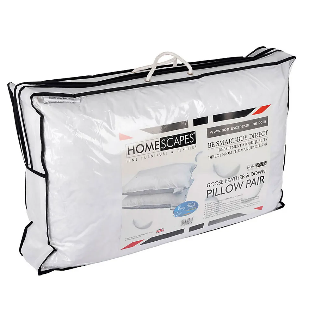 Lot de 2 oreillers en plumes et duvet d'oie, 50 x 75 cm ->Homescapes Outlet