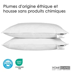 Homescapes Lot de 4 oreillers en plumes de canard, 50 x 75 cm -* Oreiller Moelleux