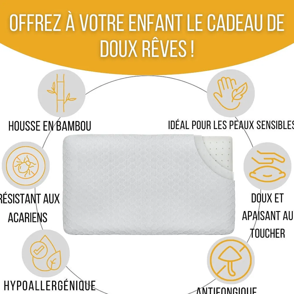 Lot de 2 oreillers enfant respirant en tissu de bambou 50x30x5,5 ->Inphysio Hot