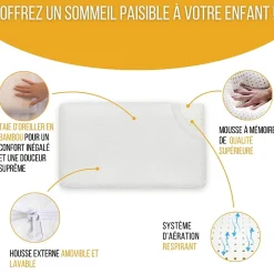 Lot de 2 oreillers enfant respirant en tissu de bambou 50x30x5,5 -><noscript><img width=
