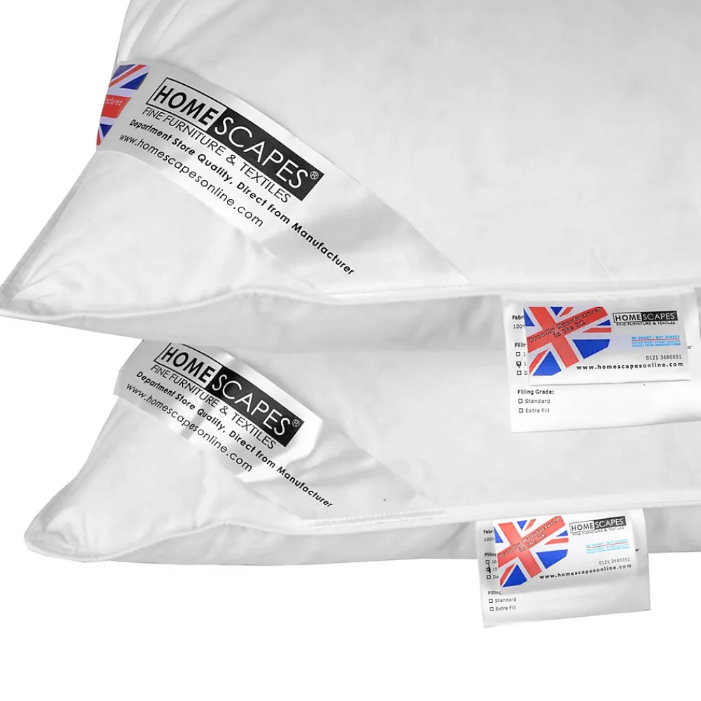 Homescapes Lot de 2 oreillers naturels en plumes et duvet de canard, 50 x 75 cm -* Oreiller Moelleux