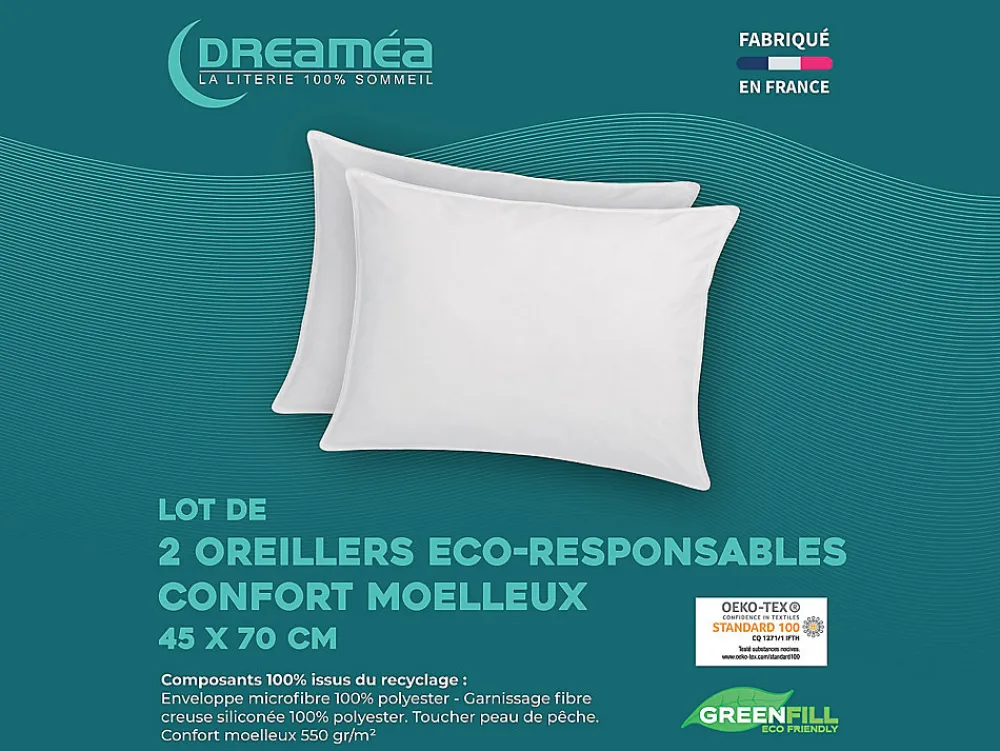 Lot de 2 oreillers recyclés 45 x 70 cm de DREAMEA - Enveloppe 100% microfibre - ROSA>Vente-unique Hot