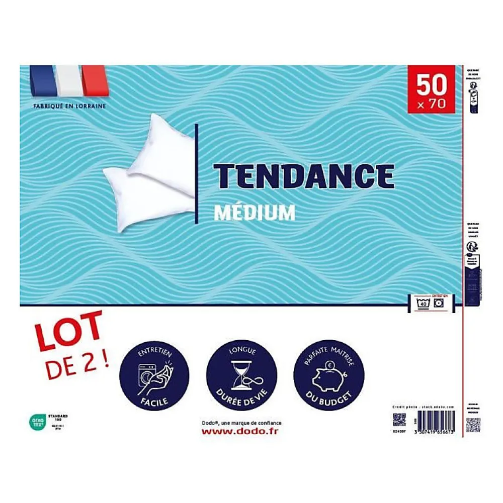 Lot de 2 oreillers Tendance 50x70 cm- 100% Polyester ->Dodo Best