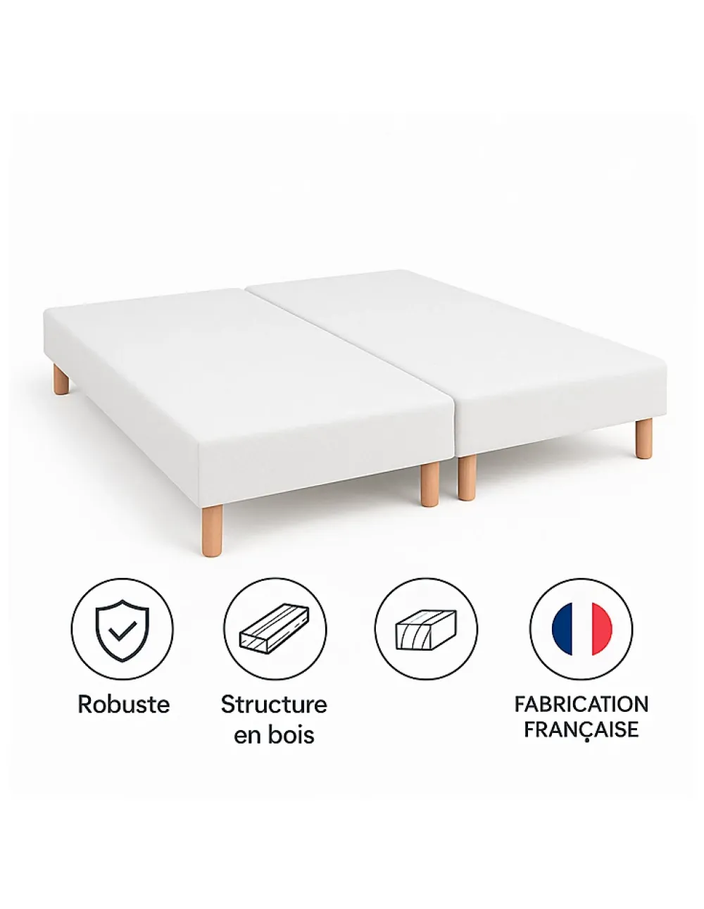 By Sommiflex. Lot de 2 Sommiers Tapissiers Blanc 70x190 Ensemble 140x190 Fabrication Françai* Sommier