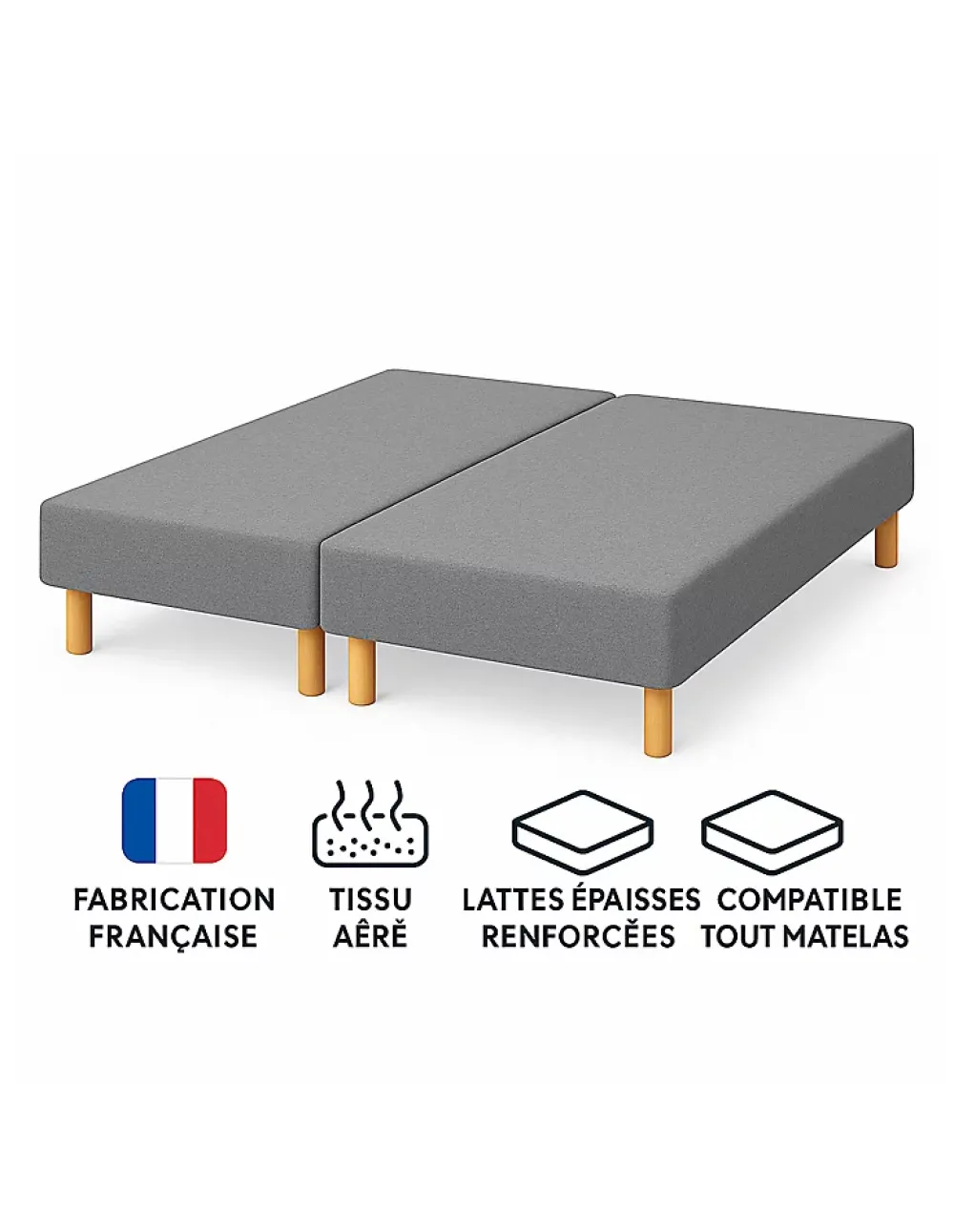 By Sommiflex. Lot de 2 Sommiers Tapissiers Gris 70x200 Ensemble 140x200 Fabrication Français* Sommier