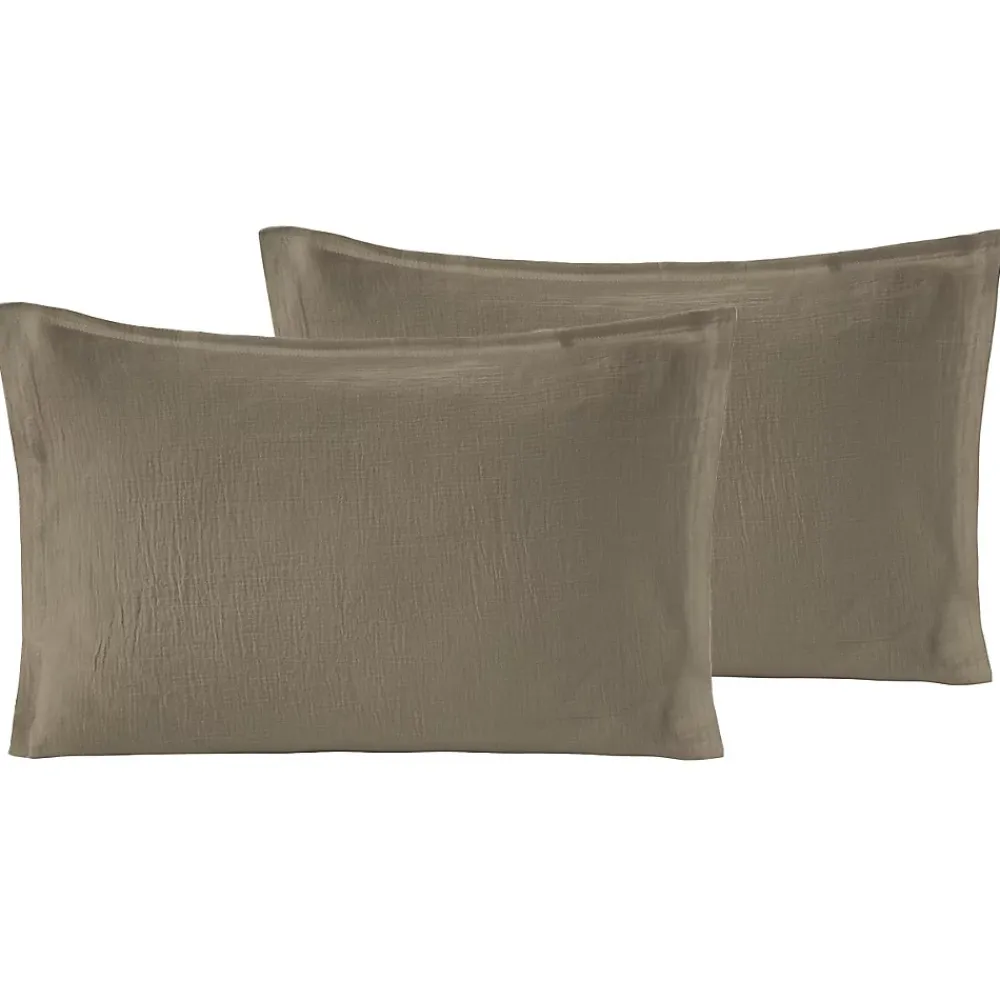 Sensei Maison Lot de 2 taies d'oreiller en gaze de coton Noisette 50x70 cm LOFT* Taie D'Oreiller