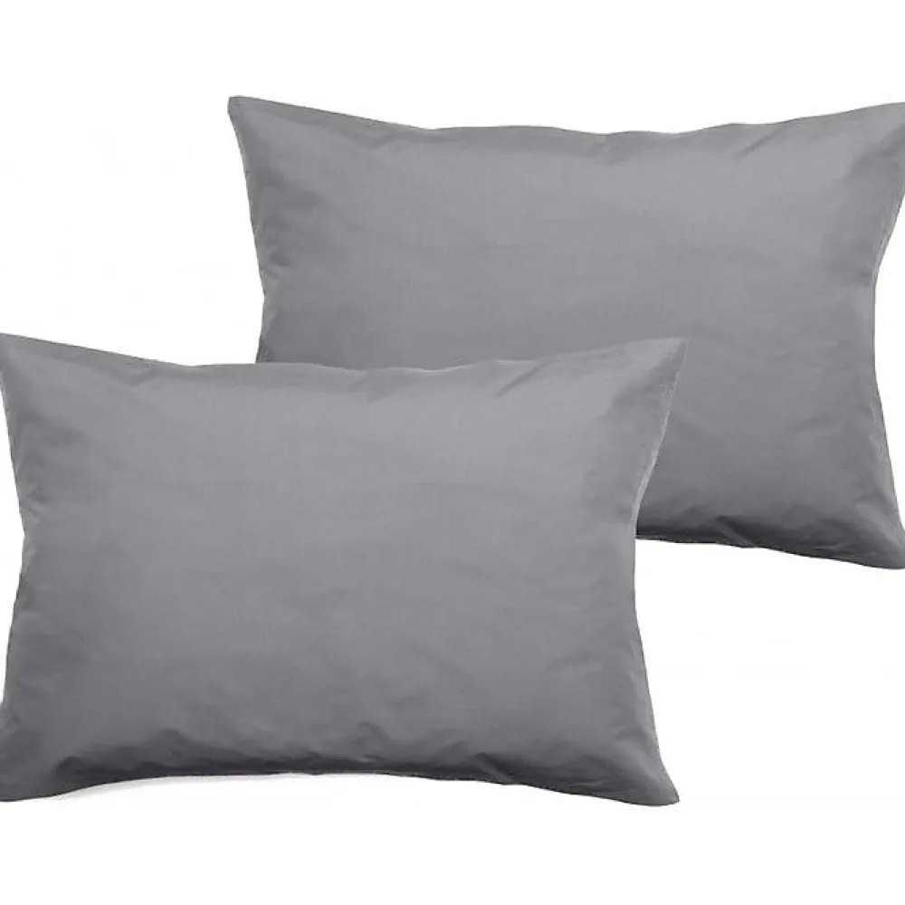 Vent Du Sud Lot de 2 taies d'oreiller percale pur coton peigné longues fibres 80 fils/cm² - Acier - Lot de 2 taies d'oreiller 50 x* Taie D'Oreiller