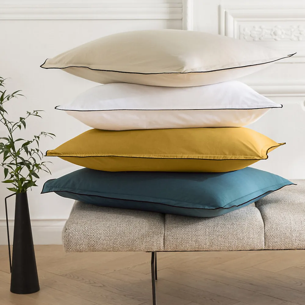 Lot de 2 taies d'oreiller unies en coton finition bourdon 50x70cm>Future Home Clearance