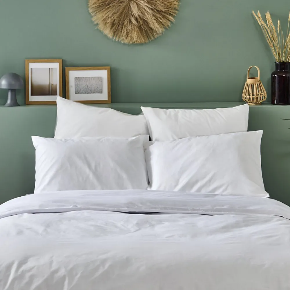 Lot de 2 Taies d'oreiller unies 50x75cm PERCALE BLANC>Bleu Calin Online