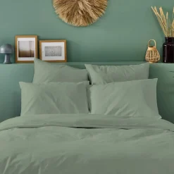 Bleu Calin Lot de 2 Taies d'oreiller unies 65x65cm PERCALE SAUGE* Taie D'Oreiller