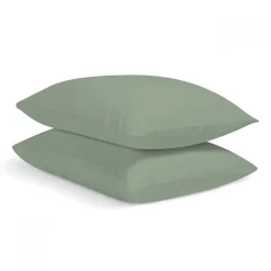 Bleu Calin Lot de 2 Taies d'oreiller unies 65x65cm PERCALE SAUGE* Taie D'Oreiller