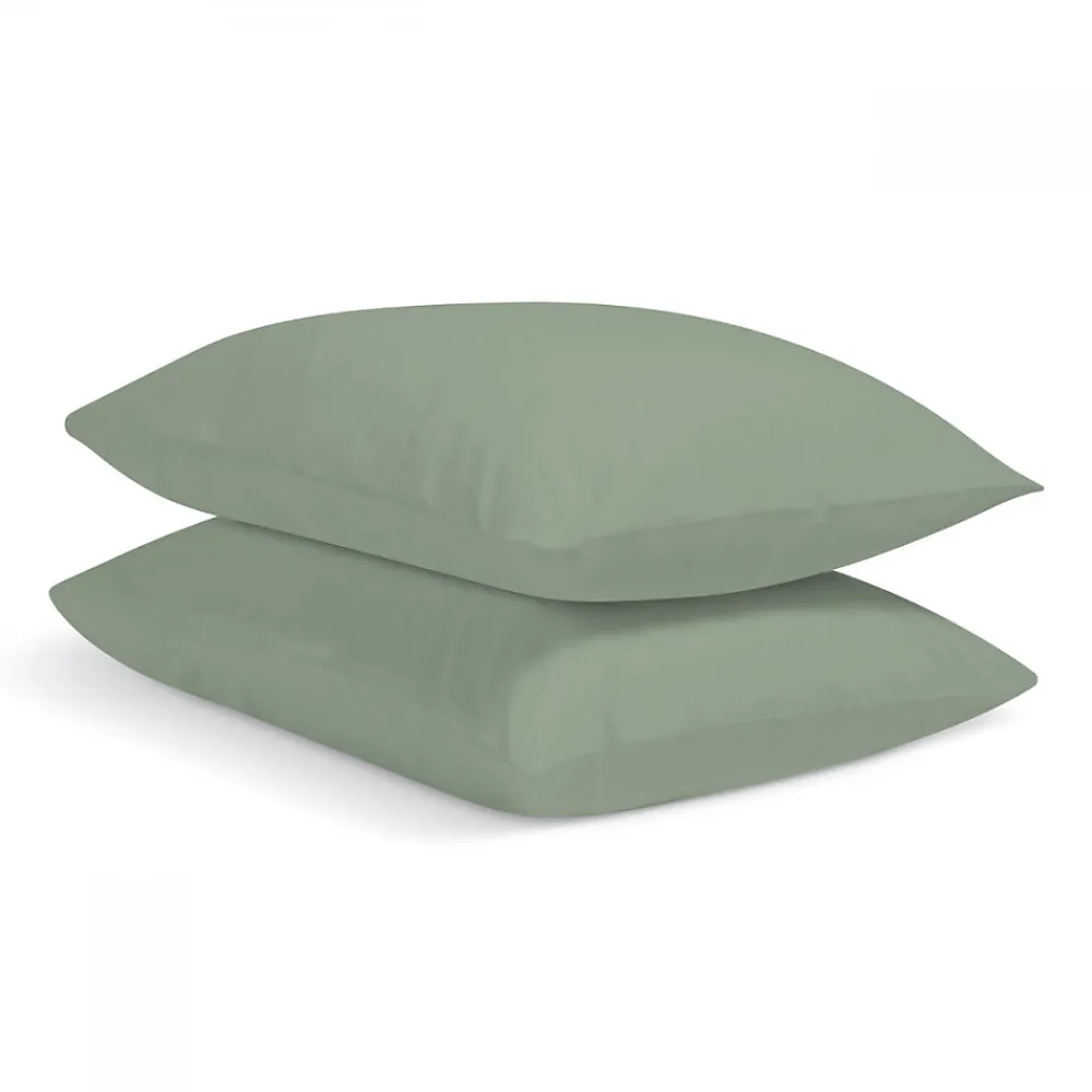 Bleu Calin Lot de 2 Taies d'oreiller unies 65x65cm PERCALE SAUGE* Taie D'Oreiller