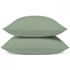 Bleu Calin Lot de 2 Taies d'oreiller unies 65x65cm PERCALE SAUGE* Taie D'Oreiller