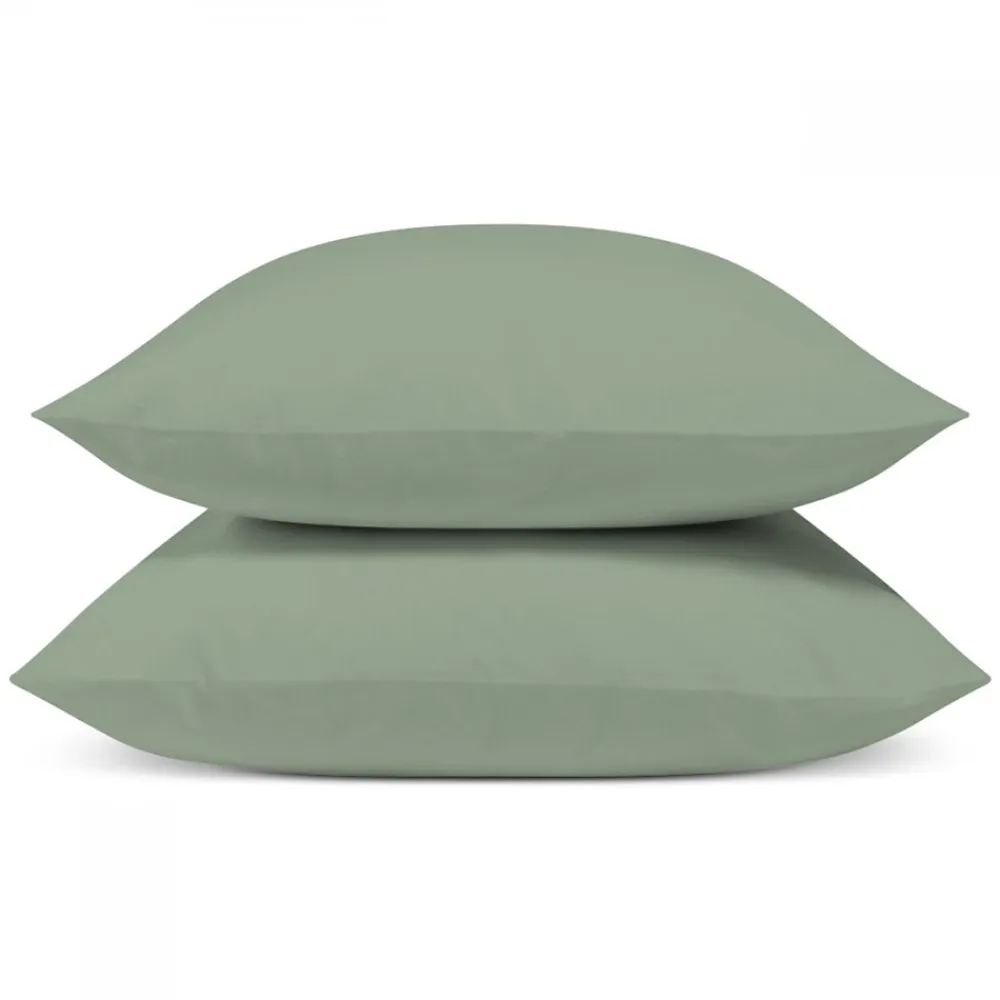 Bleu Calin Lot de 2 Taies d'oreiller unies 65x65cm PERCALE SAUGE* Taie D'Oreiller
